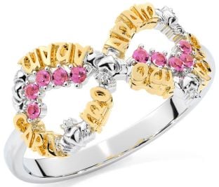 Pink Tourmaline White Yellow Gold Claddagh Infinity Irish "My Soul Mate" Ring