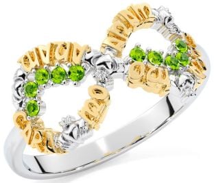 Peridot White Yellow Gold Claddagh Infinity Irish "My Soul Mate" Ring