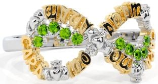 Peridot White Yellow Gold Claddagh Infinity Irish "My Soul Mate" Ring
