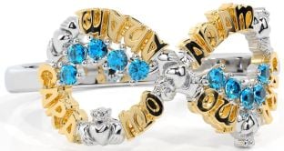 Topaz White Yellow Gold Claddagh Infinity Irish "My Soul Mate" Ring