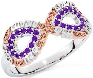Amethyst Rose Gold Silver Infinity Irish "My Soul Mate" Ring