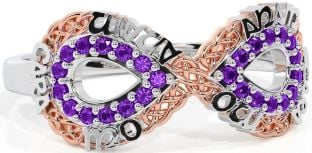 Amethyst Rose Gold Silver Infinity Irish "My Soul Mate" Ring
