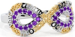 Amethyst Gold Silver Infinity Irish "My Soul Mate" Ring