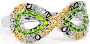 Peridot Gold Silver Infinity Irish "My Soul Mate" Ring