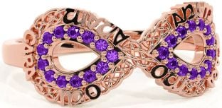 Amethyst Rose Gold Silver Infinity Irish "My Soul Mate" Ring