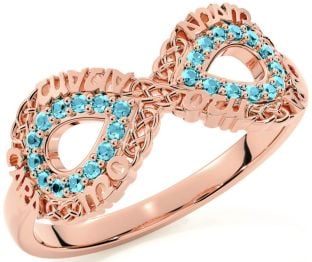 Aquamarine Rose Gold Silver Infinity Irish "My Soul Mate" Ring