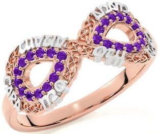 Amethyst Rose Gold Silver Infinity Irish "My Soul Mate" Ring