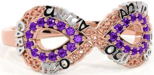 Amethyst Rose Gold Silver Infinity Irish "My Soul Mate" Ring