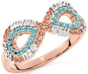 Aquamarine Rose Gold Silver Infinity Irish "My Soul Mate" Ring