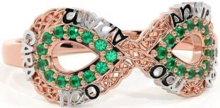 Emerald Rose Gold Silver Infinity Irish "My Soul Mate" Ring