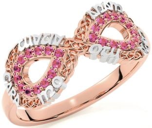 Pink Tourmaline Rose Gold Silver Infinity Irish "My Soul Mate" Ring