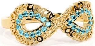 Aquamarine Gold Silver Infinity Irish "My Soul Mate" Ring