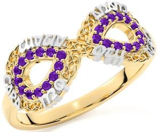 Amethyst Gold Silver Infinity Irish "My Soul Mate" Ring