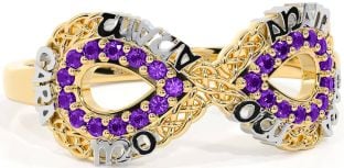 Amethyst Gold Silver Infinity Irish "My Soul Mate" Ring