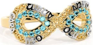 Aquamarine Gold Silver Infinity Irish "My Soul Mate" Ring