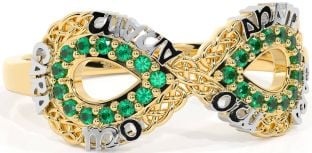 Emerald Gold Silver Infinity Irish "My Soul Mate" Ring