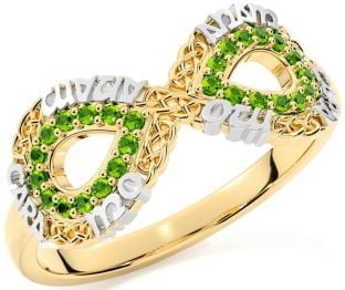 Peridot Gold Silver Infinity Irish "My Soul Mate" Ring