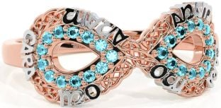 Aquamarine White Rose Gold Infinity Irish "My Soul Mate" Ring