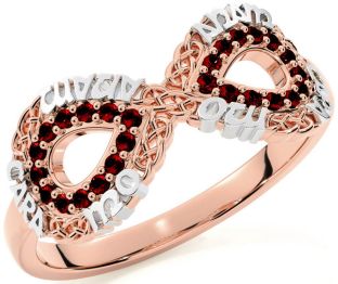 Garnet White Rose Gold Infinity Irish "My Soul Mate" Ring
