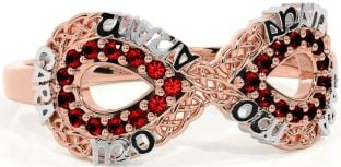 Garnet White Rose Gold Infinity Irish "My Soul Mate" Ring