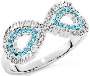 Aquamarine Silver Infinity Irish "My Soul Mate" Ring