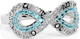 Aquamarine White Gold Infinity Irish "My Soul Mate" Ring