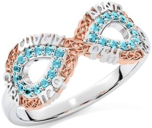Aquamarine White Rose Gold Infinity Irish "My Soul Mate" Ring