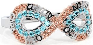 Aquamarine White Rose Gold Infinity Irish "My Soul Mate" Ring