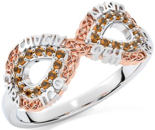 Citrine White Rose Gold Infinity Irish "My Soul Mate" Ring