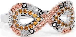 Citrine White Rose Gold Infinity Irish "My Soul Mate" Ring