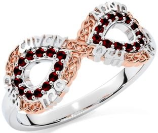Garnet White Rose Gold Infinity Irish "My Soul Mate" Ring