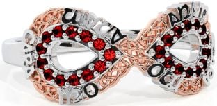 Garnet White Rose Gold Infinity Irish "My Soul Mate" Ring