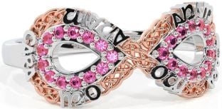 Pink Tourmaline White Rose Gold Infinity Irish "My Soul Mate" Ring