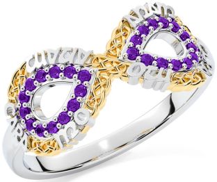 Amethyst White Yellow Gold Infinity Irish "My Soul Mate" Ring