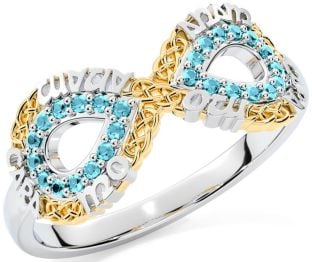 Aquamarine White Yellow Gold Infinity Irish "My Soul Mate" Ring