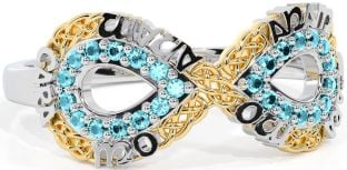 Aquamarine White Yellow Gold Infinity Irish "My Soul Mate" Ring