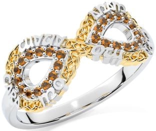 Citrine White Yellow Gold Infinity Irish "My Soul Mate" Ring