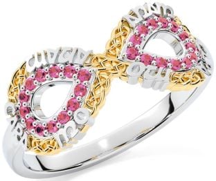 Pink Tourmaline White Yellow Gold Infinity Irish "My Soul Mate" Ring