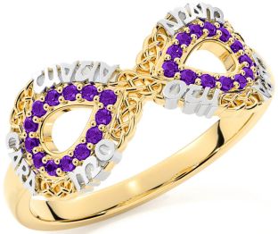 Amethyst White Yellow Gold Infinity Irish "My Soul Mate" Ring