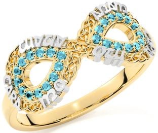 Aquamarine White Yellow Gold Infinity Irish "My Soul Mate" Ring