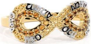 Citrine White Yellow Gold Infinity Irish "My Soul Mate" Ring