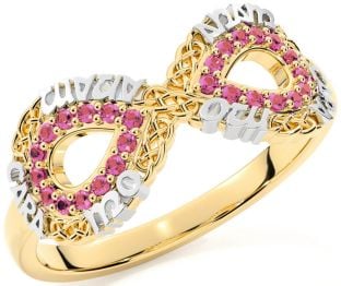 Pink Tourmaline White Yellow Gold Infinity Irish "My Soul Mate" Ring
