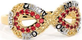 Ruby White Yellow Gold Infinity Irish "My Soul Mate" Ring