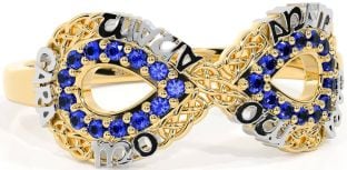 Sapphire White Yellow Gold Infinity Irish "My Soul Mate" Ring
