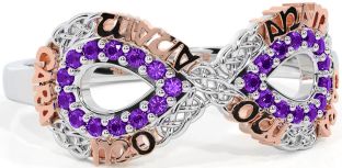 Amethyst Rose Gold Silver Infinity Irish "My Soul Mate" Ring