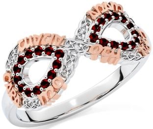 Garnet Rose Gold Silver Infinity Irish "My Soul Mate" Ring