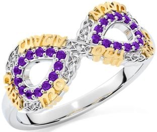 Amethyst Gold Silver Infinity Irish "My Soul Mate" Ring