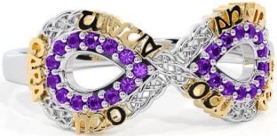 Amethyst Gold Silver Infinity Irish "My Soul Mate" Ring