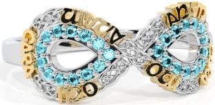 Aquamarine Gold Silver Infinity Irish "My Soul Mate" Ring