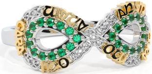 Emerald Gold Silver Infinity Irish "My Soul Mate" Ring